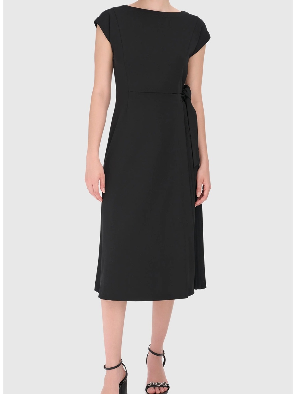 Calvin Klein Black Cap-Sleeve Midi Dress with Side Tie